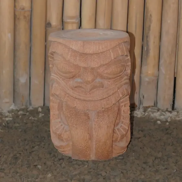 Product image of the product “Tiki Statue as Stool - Polynesia style. From coconut palm 30cm Height. Approx. 22cm dia. Model 21 - Tongue out 2 ”